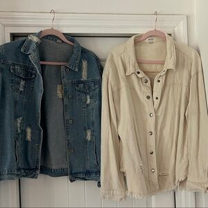 Set of 2- distressed Denim and corduroy Cream Jackets